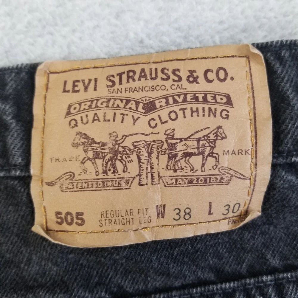 VTG Levi's 505‎ Jeans Mens 38x30 Fits 34x26 Black Orange Tab Hemmed Made in USA